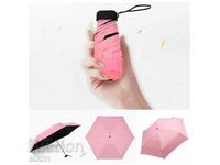 Mini umbrela de buzunar de culoare roz, albastru si gri deschis + noroi
