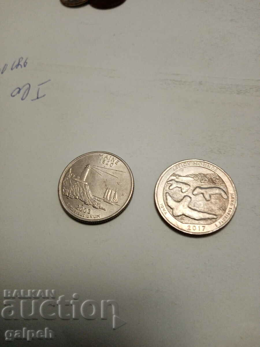 МОНЕТИ  ЛОТ САЩ ВЪЗПОМЕНАТЕЛНИ - 2 бр. - 3 лв. с цена € 1.53 | 2.99 лв.