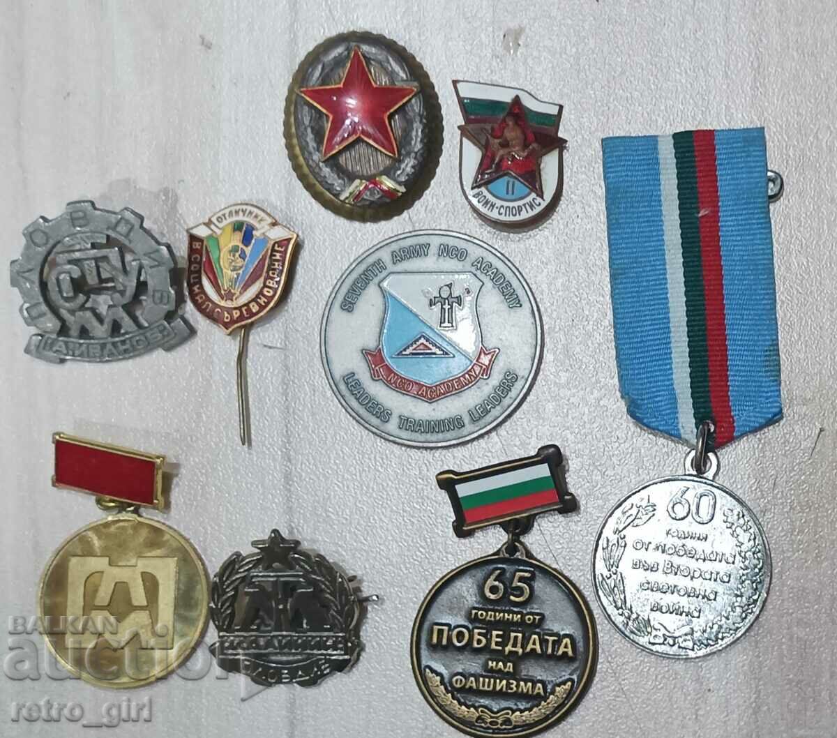 Set of medals, signs and badges.