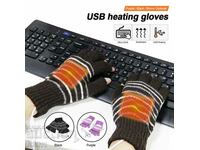 Thermal fingerless gloves with USB heater, electric