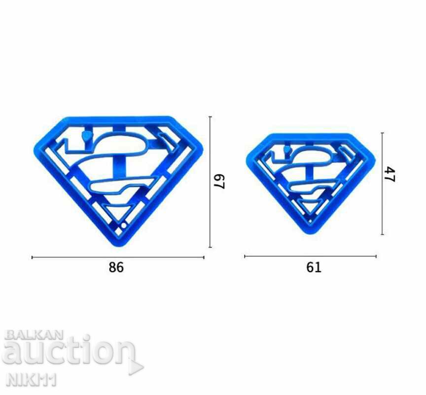 2 pcs. cutters Superman, cutter mold for fondant, dough, cake with price 6.00 BGN | € 3.07 2 pcs. cutters Superman, cutter mold for fondant, dough, cake with price 6.00 BGN | € 3.07