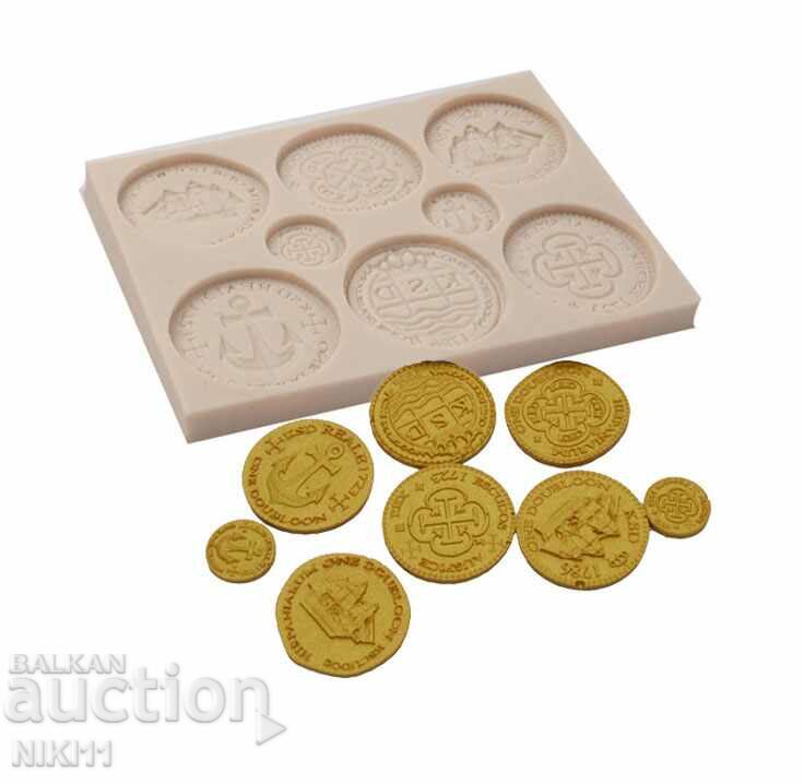 Silicone mold for 8 coins, cake decoration, fondant