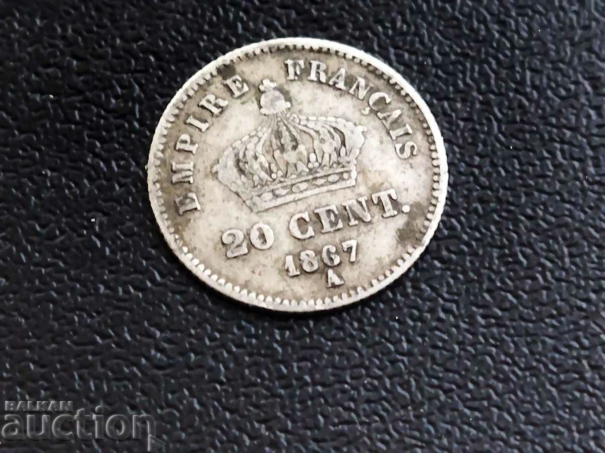 Γαλλία νόμισμα 20 centimes 1867 Α /Παρίσι/ με τιμή 20.00 BGN | € 10.23 Γαλλία νόμισμα 20 centimes 1867 Α /Παρίσι/ με τιμή 20.00 BGN | € 10.23