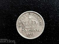 Франция монета 20 сантима 1867г. А /Париж/