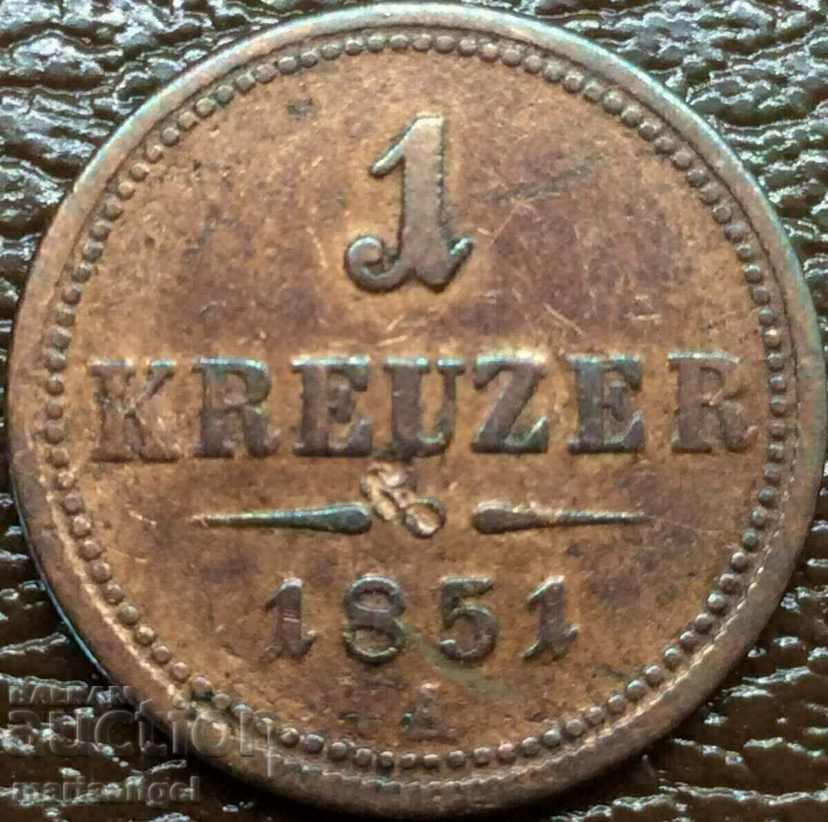 1 кройцер 1851 Австрия А - Виена