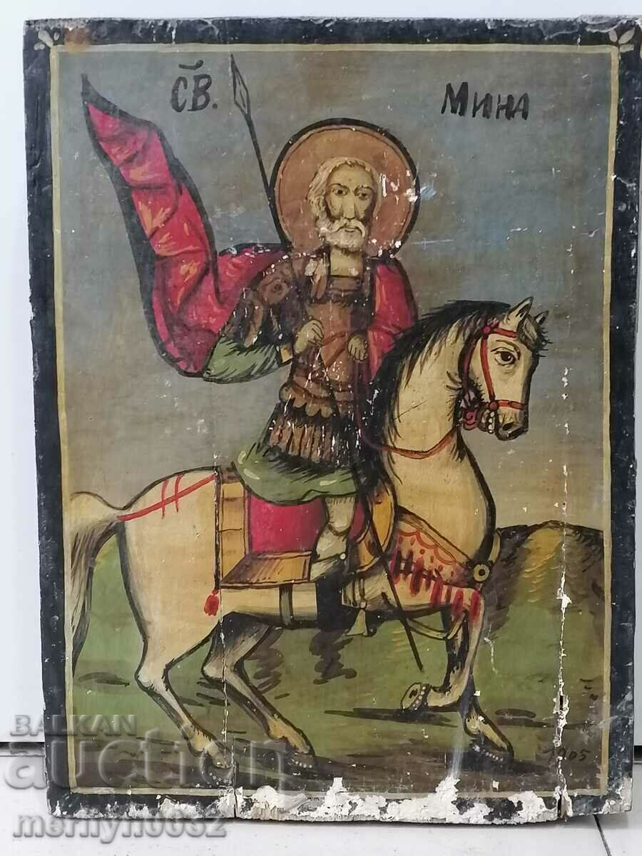 Стара икона Свети Мина 1905 година ОРИГИНАЛ