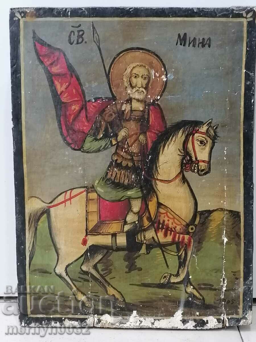 Icoana veche a Sfântului Mina 1905 ORIGINAL Icoana veche a Sfântului Mina 1905 ORIGINAL
