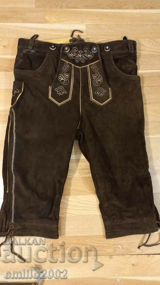 Pantaloni din piele tiroleză autentică numărul 50 și bretele