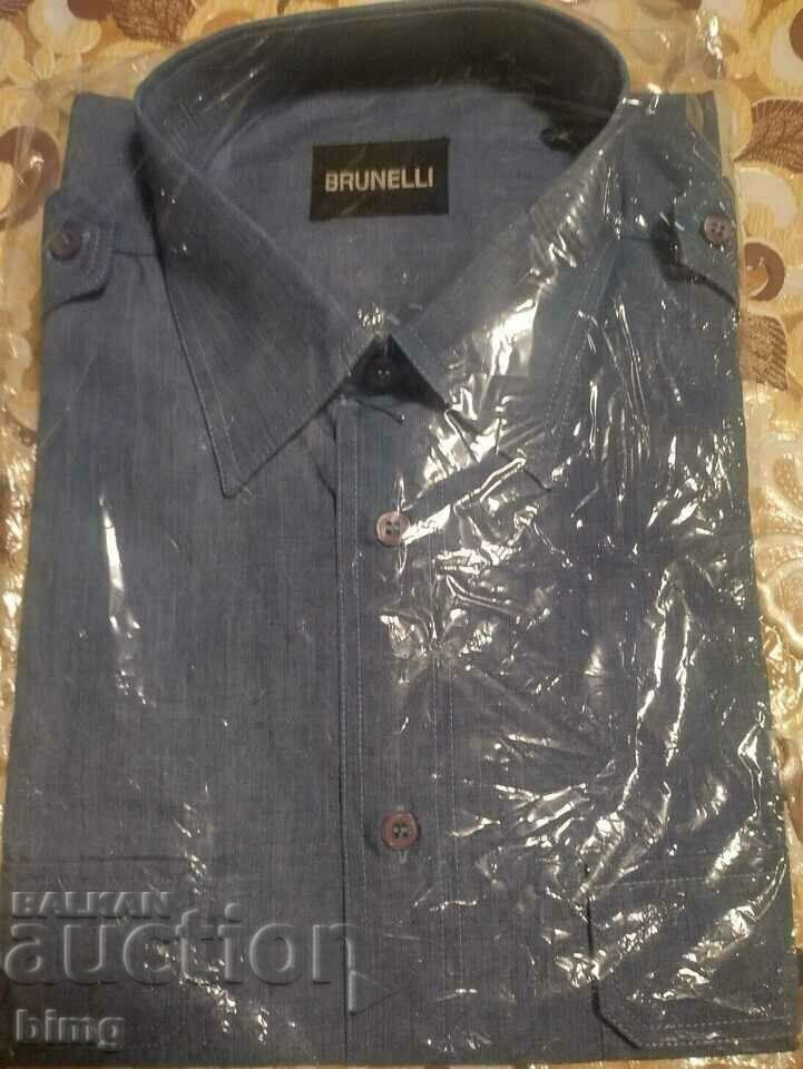 BRUNELLI κοντομάνικο μπλε ανδρικό πουκάμισο, καινούργιο, BZC