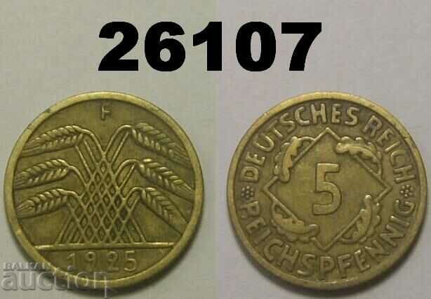 R! Germany 5 Reich Pfennig 1925 F