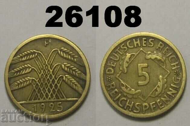 R! Germania 5 Reich Pfennig 1925 F