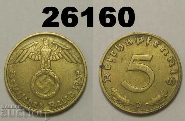 Germania 5 Pfennig 1938 D Swastika