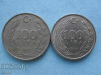 100 Lira 1987 and 1988. Turkey
