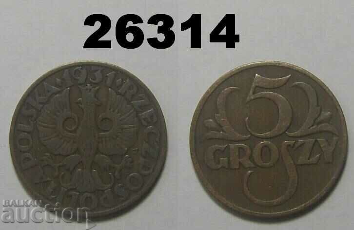 Полша 5 гроша 1931
