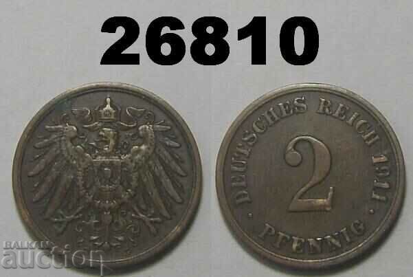 Германия 2 пфенига 1911 G