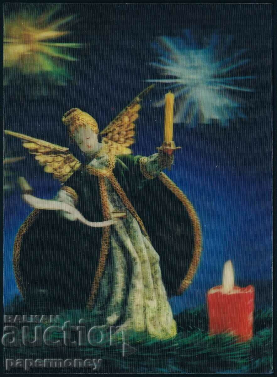 3D postcard angel church motif cross stereo