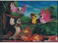 3D postcard animation owl birds stereo