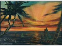 3D Japanese postcard sunset boats sunrise palm trees stereo