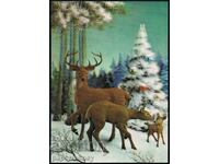 3D Japanese postcard deer doe deer winter stereo