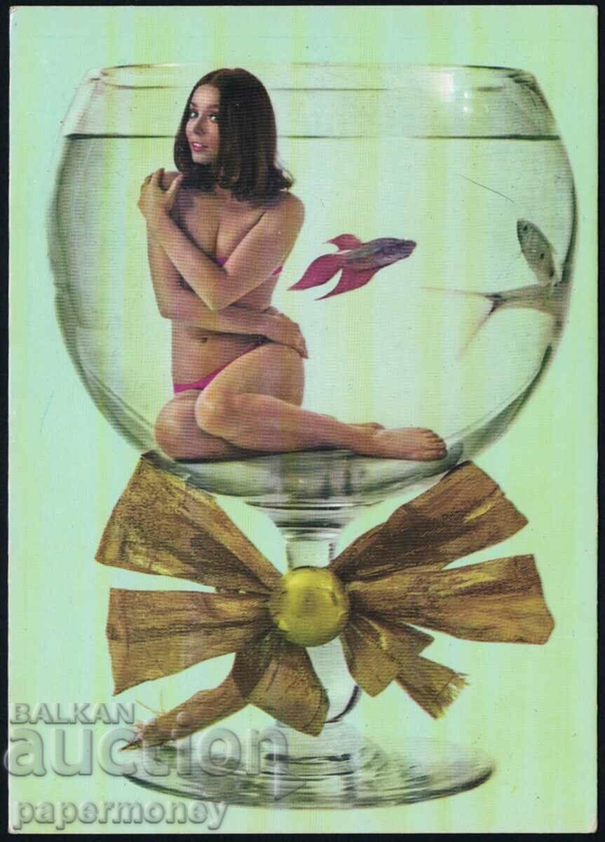 Old postcard erotic woman in swimsuit erotic