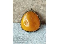 Old silver pendant, locket - silver and amber