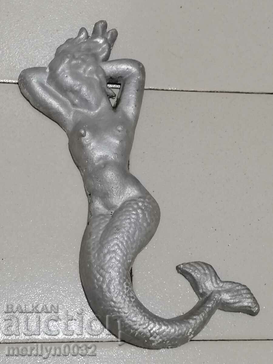 Mermaid figure embossed aluminum social period bas-relief