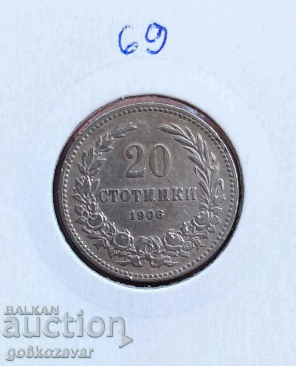 Bulgaria 20 de cenți 1906 Excelent!