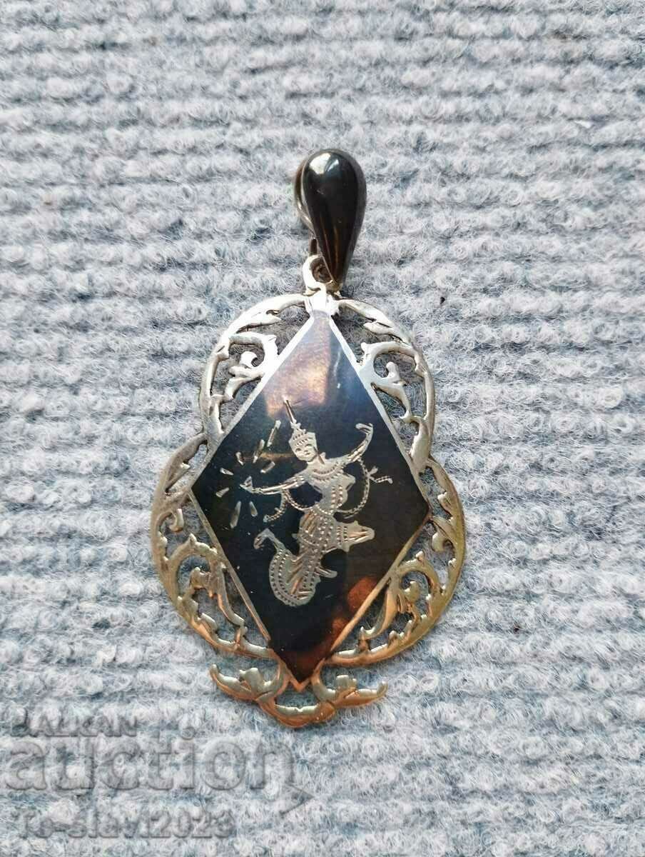 Old silver niello medallion pendant