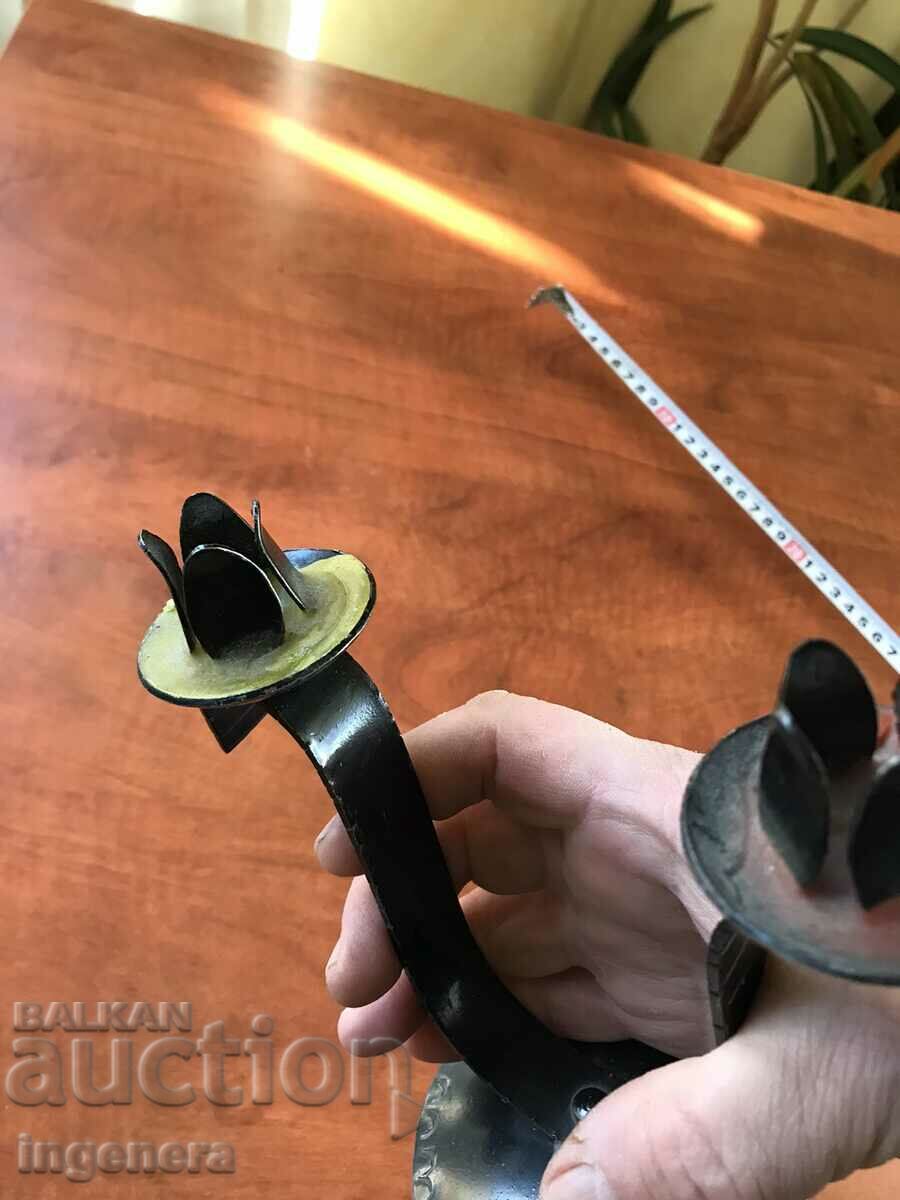 CANDLESTICK WROUGHT IRON METAL ANTIQUE PAIR - 5 CANDLESTICK WROUGHT IRON METAL ANTIQUE PAIR - 5