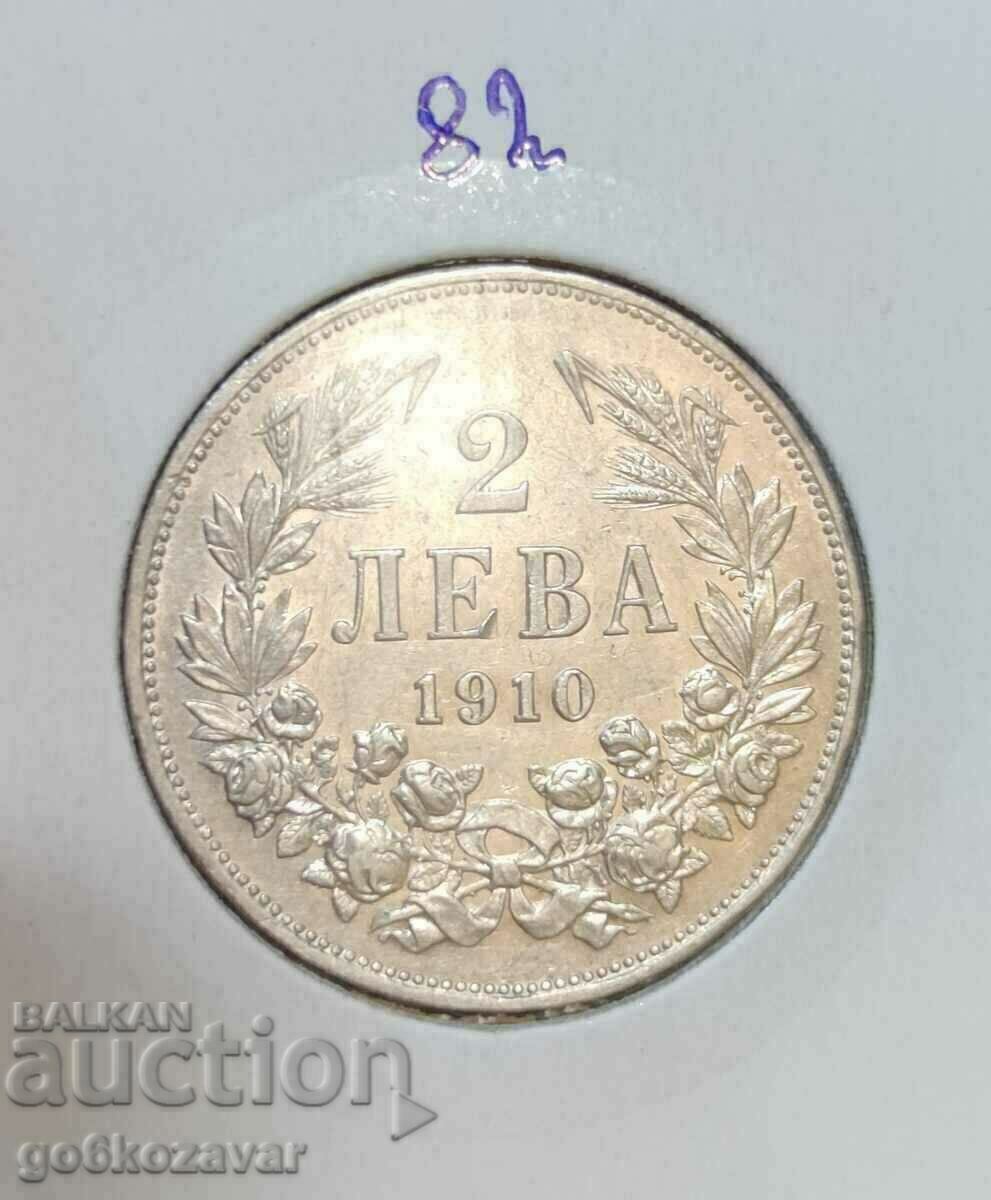 Аукцион България 2 лева 1910г Сребро ! Рядка.! Колекция !