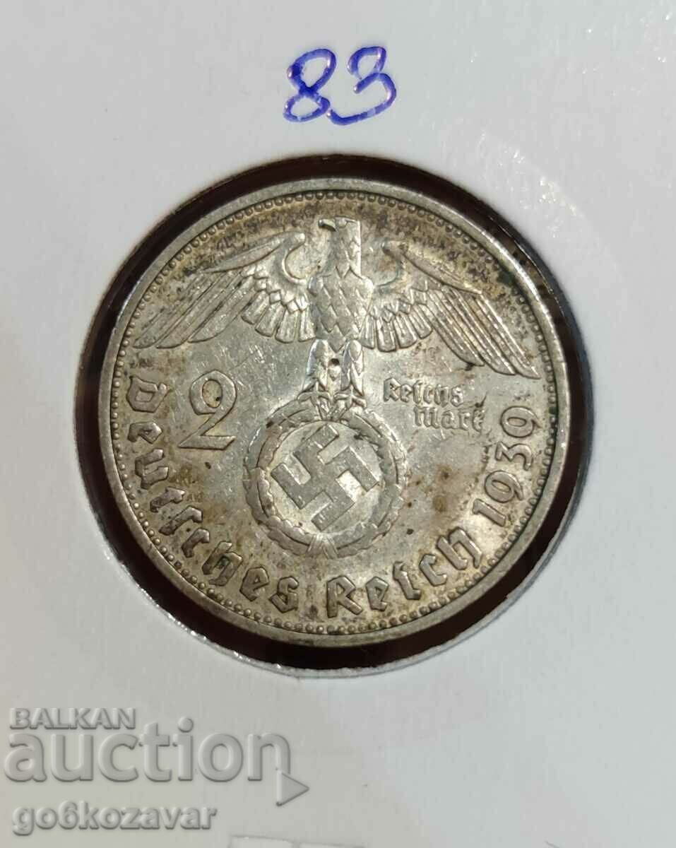 Германия Трети райх! 2 марки 1939г Сребро.