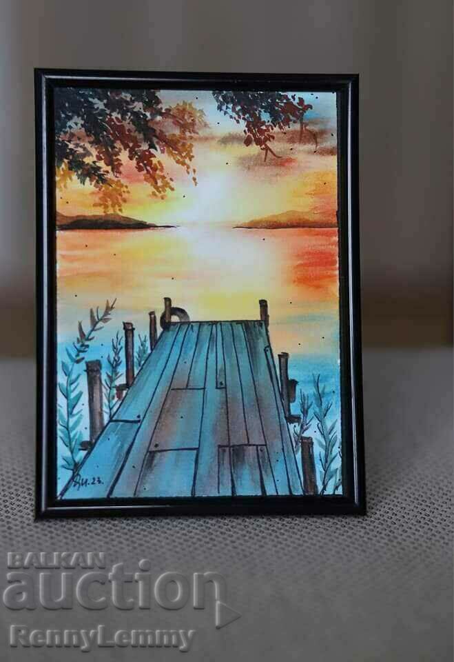 Sunset on the bridge, author's watercolor, painting