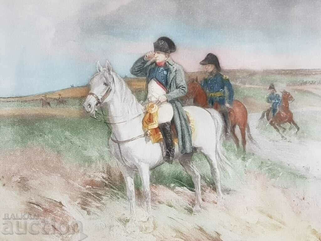 Έγχρωμη λιθογραφία του Napoleon Bonopart στο πεδίο της μάχης 1910 με τιμή € 100.00 | 195.58 BGN
