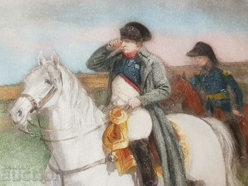 Έγχρωμη λιθογραφία του Napoleon Bonopart στο πεδίο της μάχης 1910 - 5