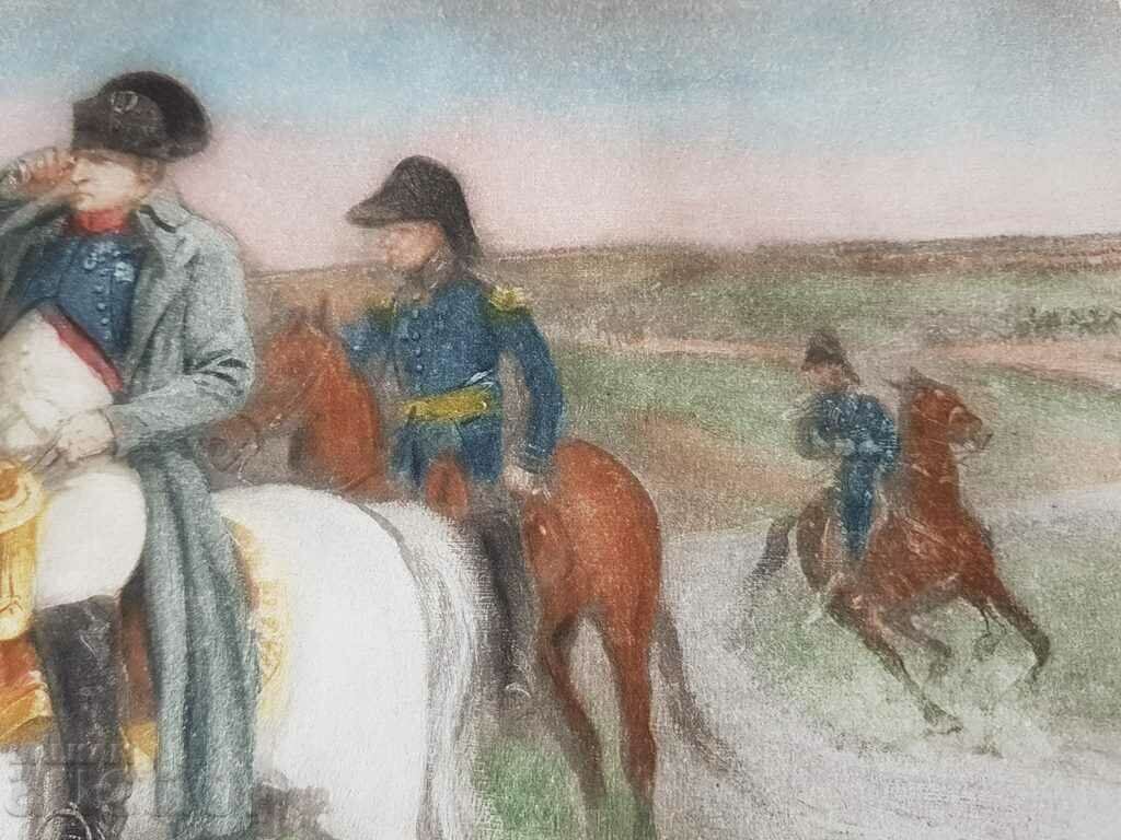 Έγχρωμη λιθογραφία του Napoleon Bonopart στο πεδίο της μάχης 1910 - 6