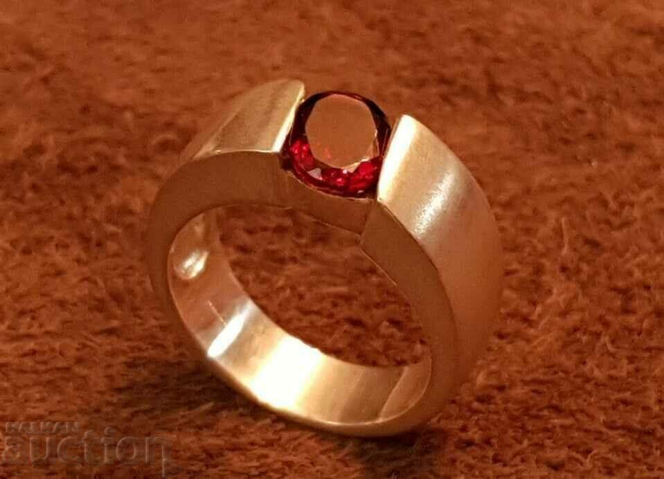 Stylish silver ring with garnet England satin silver - 5 Stylish silver ring with garnet England satin silver - 5