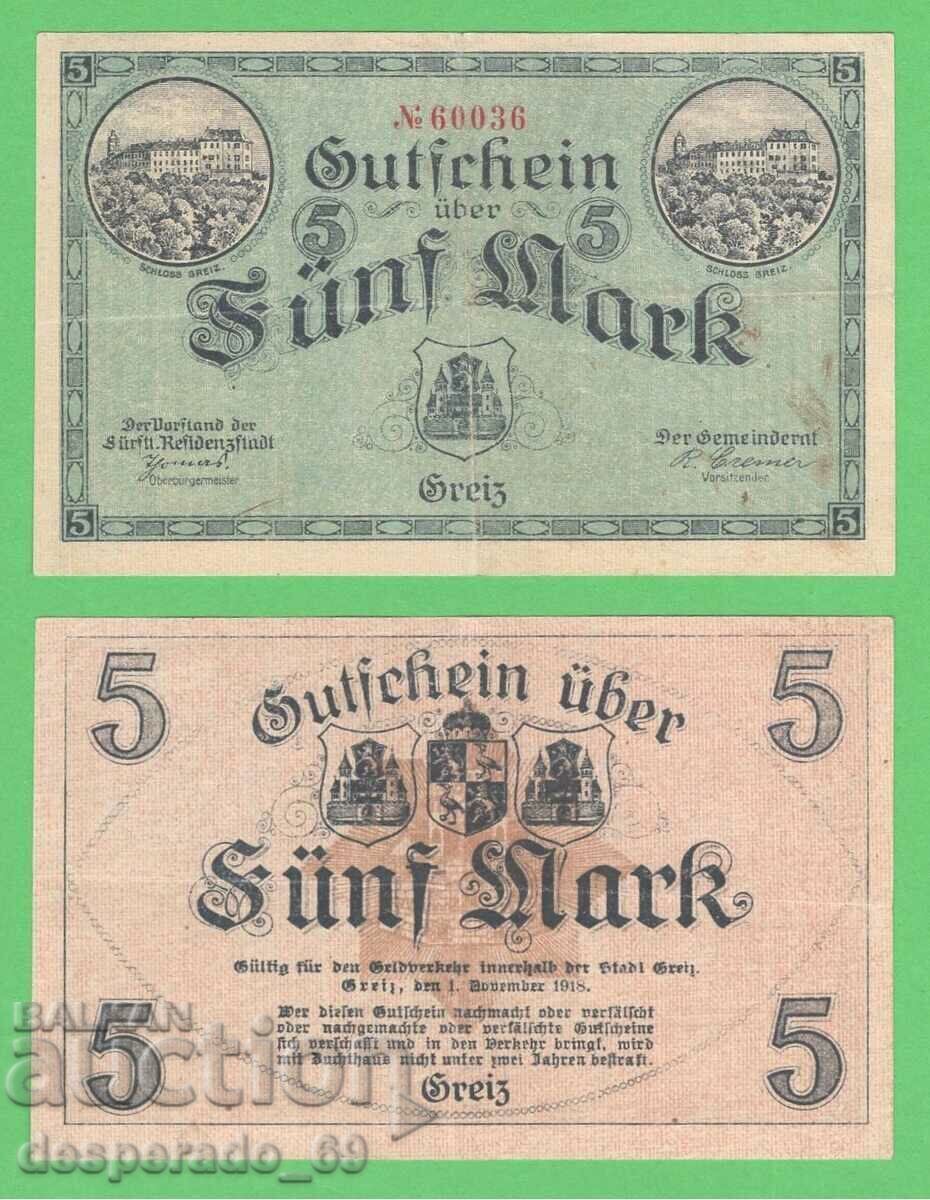 (¯`'•.¸GERMANIA (Greiz) 5 puncte 1918¸.•'´¯)