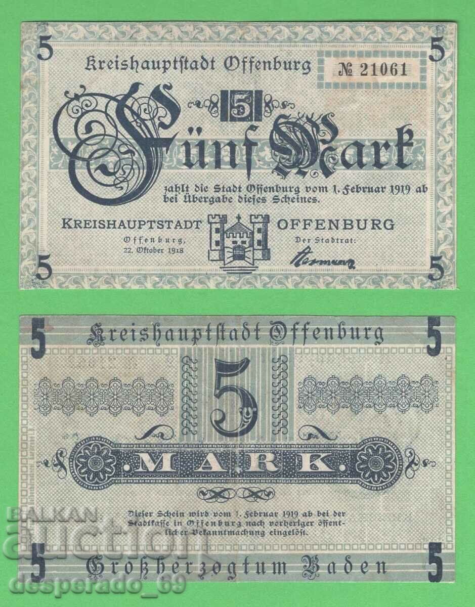 (¯`'•.¸ГЕРМАНИЯ (Offenburg) 5 марки 1918¸.•'´¯)