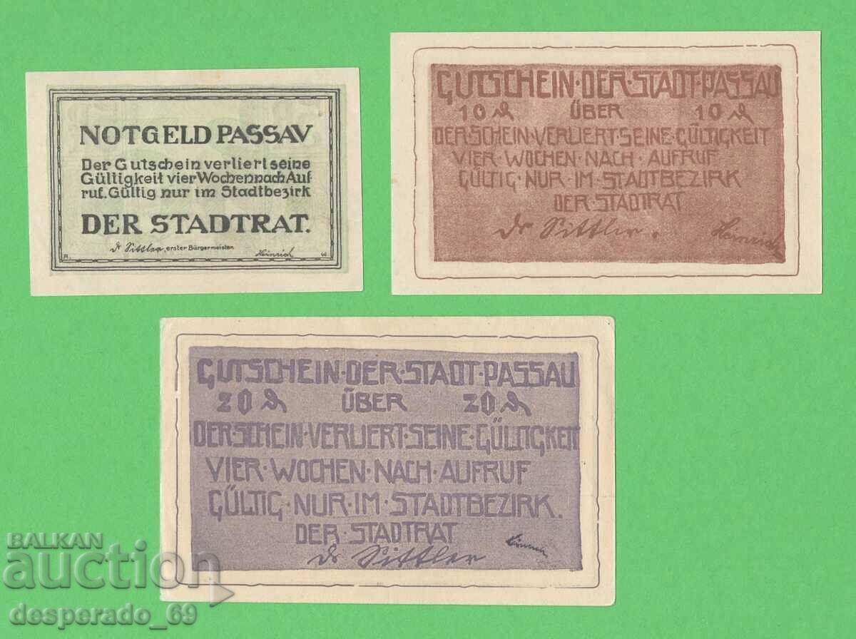 (¯`'•.¸NOTGELD (Orașul Passau) UNC -3 buc. bancnote¸.•'´¯) cu preț € 3.50 | 6.85 BGN