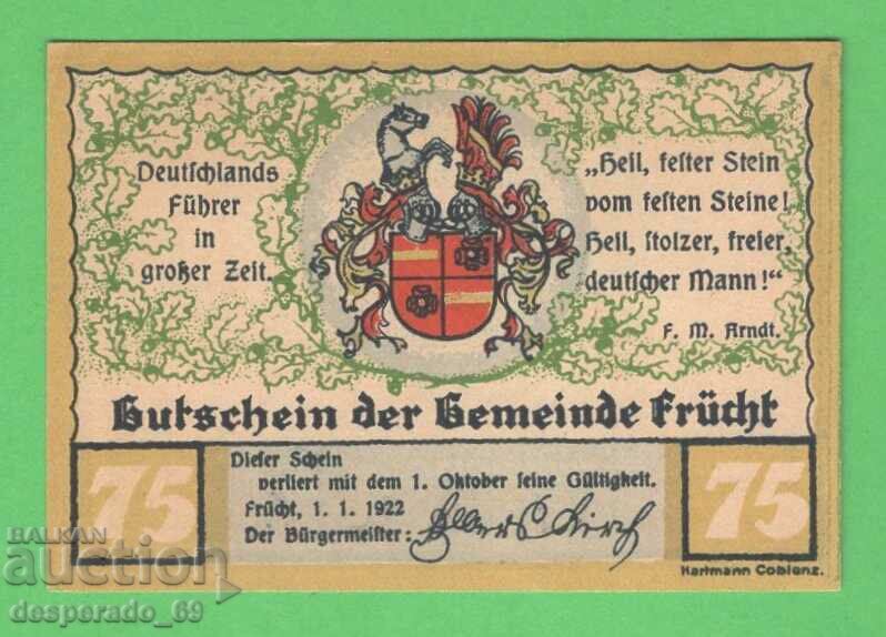 (¯`'•.¸NOTGELD (gr. Frücht) 1922 UNC -75 pfennig¸.•'´¯) with price 2.60 BGN | € 1.33 (¯`'•.¸NOTGELD (gr. Frücht) 1922 UNC -75 pfennig¸.•'´¯) with price 2.60 BGN | € 1.33