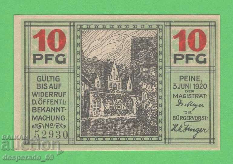 (¯`'•.¸NOTGELD (orașul Peine) 1920 UNC -10 pfennig¸.•'´¯)