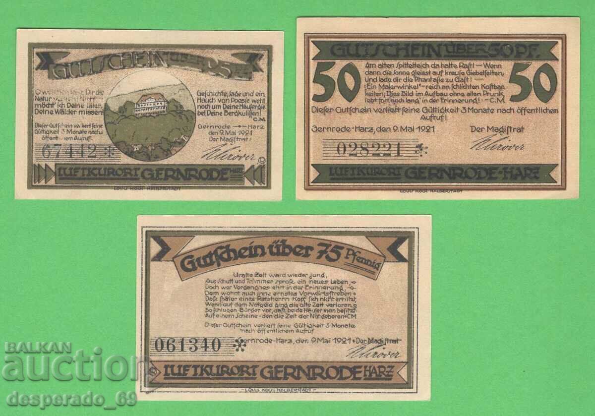 (¯`'•.¸NOTGELD (orașul Gernrode) 1921 UNC -3 buc. bancnote¸.•'´¯) cu preț € 4.00 | 7.82 BGN