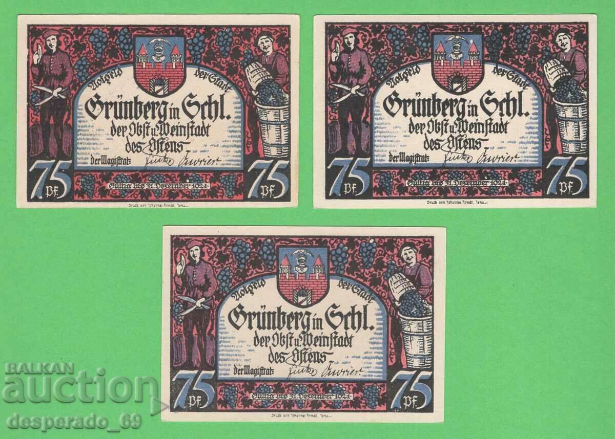 (¯`'•.¸NOTGELD (orașul Grünberg) 1921 UNC -3 buc. bancnote¸.•'´¯) cu preț € 4.30 | 8.41 BGN