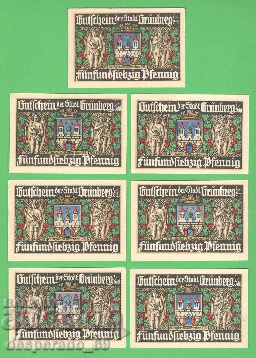 (¯`'•.¸NOTGELD (city Grünberg) 1921 UNC -7 pcs. banknotes¸.•'´¯) with price 21.00 BGN | € 10.74 (¯`'•.¸NOTGELD (city Grünberg) 1921 UNC -7 pcs. banknotes¸.•'´¯) with price 21.00 BGN | € 10.74