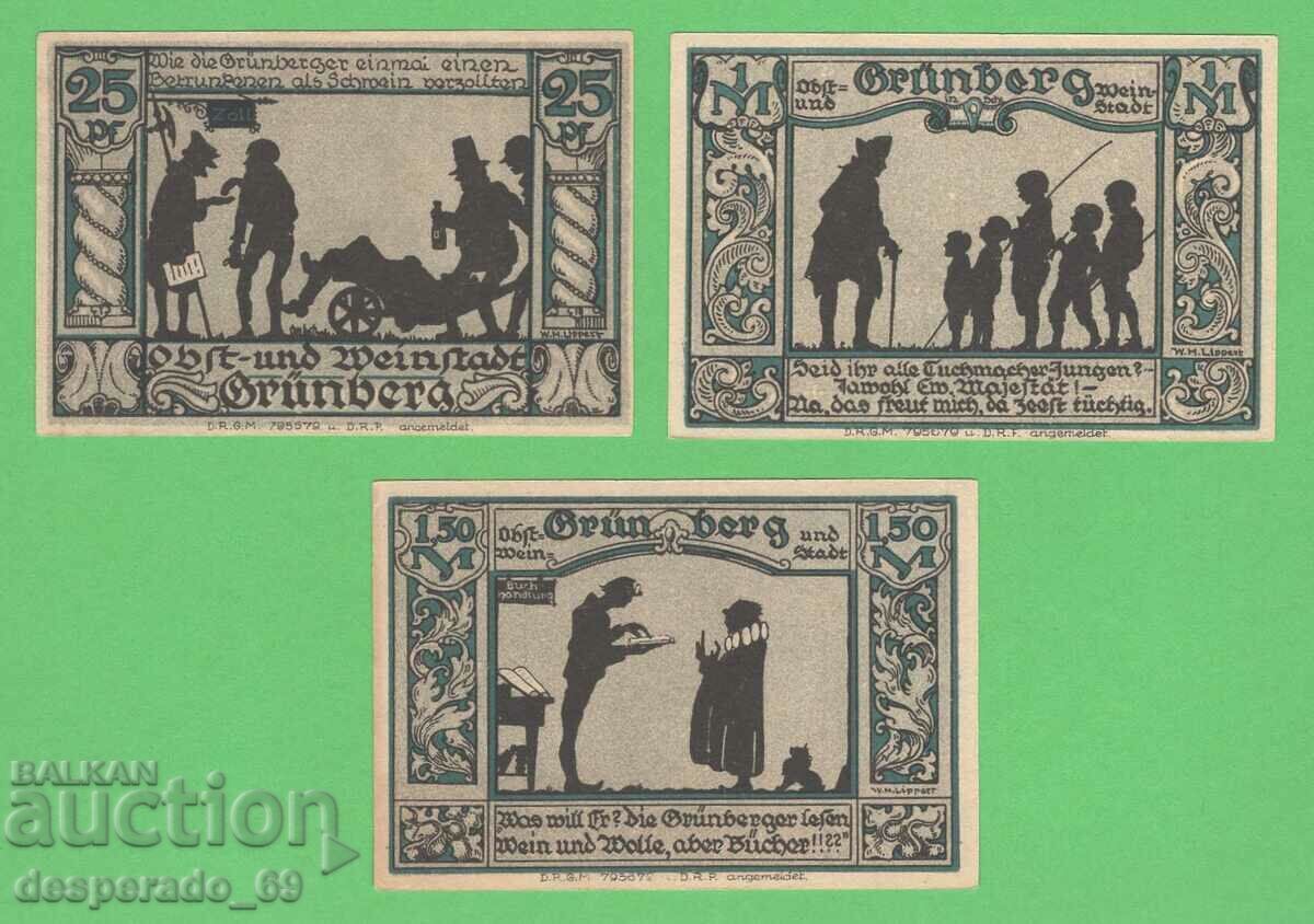 (¯`'•.¸NOTGELD (orașul Grünberg) UNC -3 buc. bancnote¸.•'´¯)