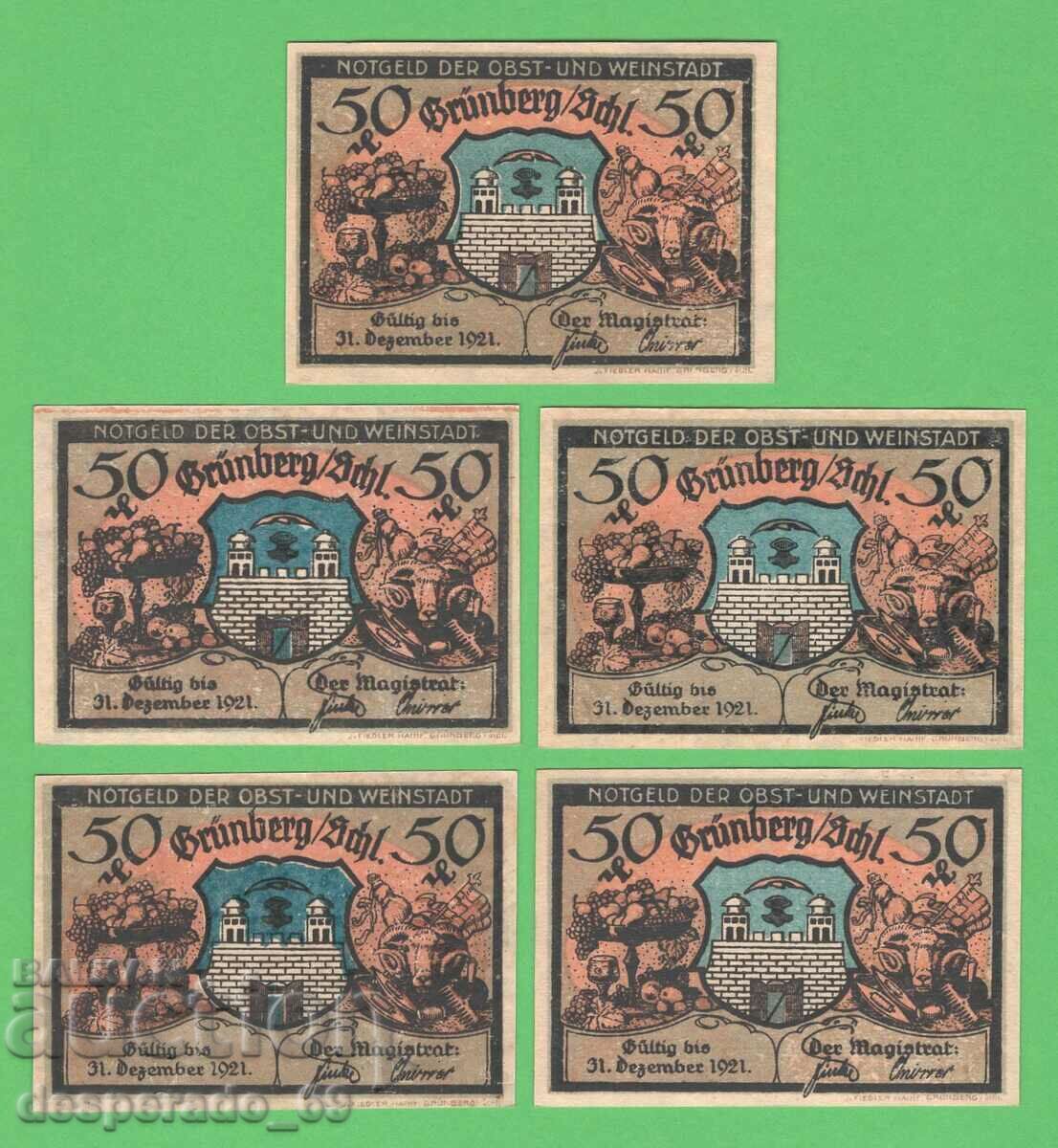 (¯`'•.¸NOTGELD (orașul Grünberg) 1921 UNC -5 buc. bancnote¸.•'´¯) cu preț € 7.20 | 14.08 BGN