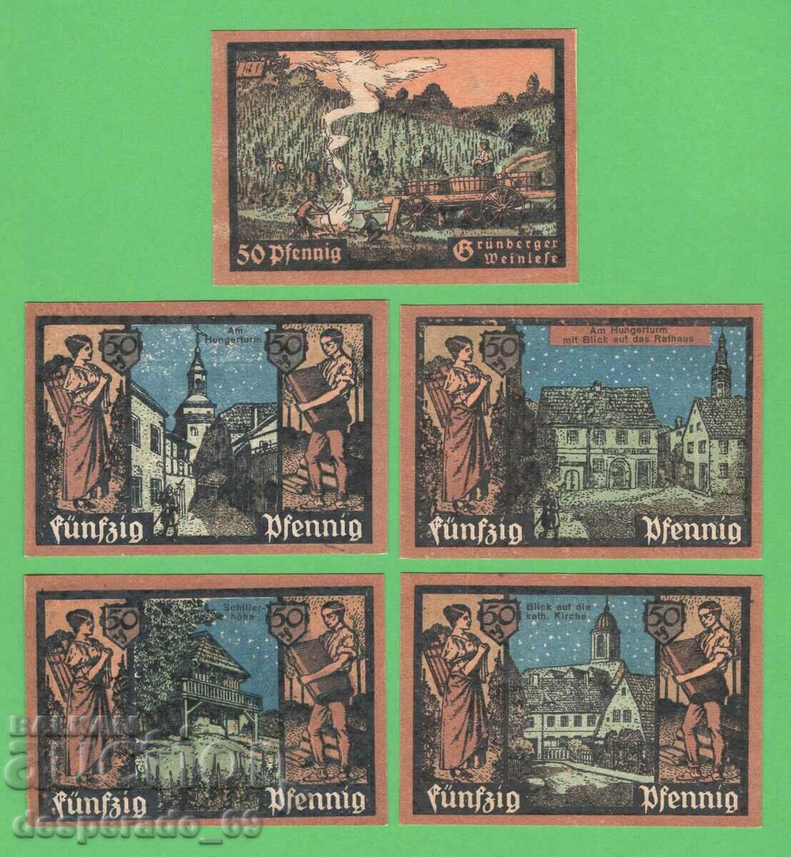 (¯`'•.¸NOTGELD (orașul Grünberg) 1921 UNC -5 buc. bancnote¸.•'´¯)