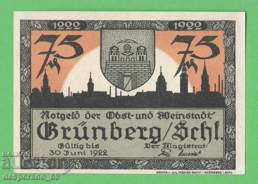 (¯`'•.¸NOTGELD (Grünberg) 1922 UNC -75 pfennig¸.•'´¯) with price 3.50 BGN | € 1.79