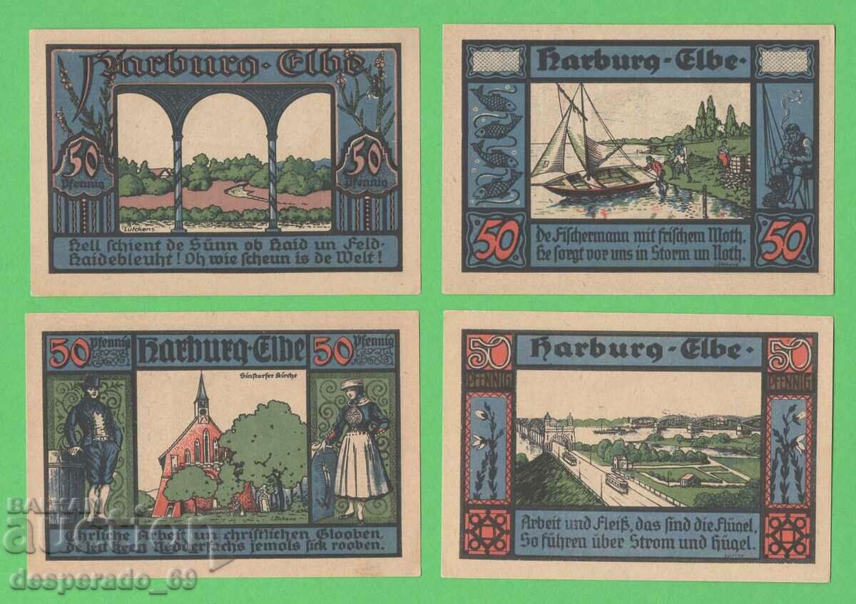 (¯`'•.¸NOTGELD (πόλη Harburg-Elbe) 1921 UNC -4 τεμ. τραπεζογραμμάτια ¯)