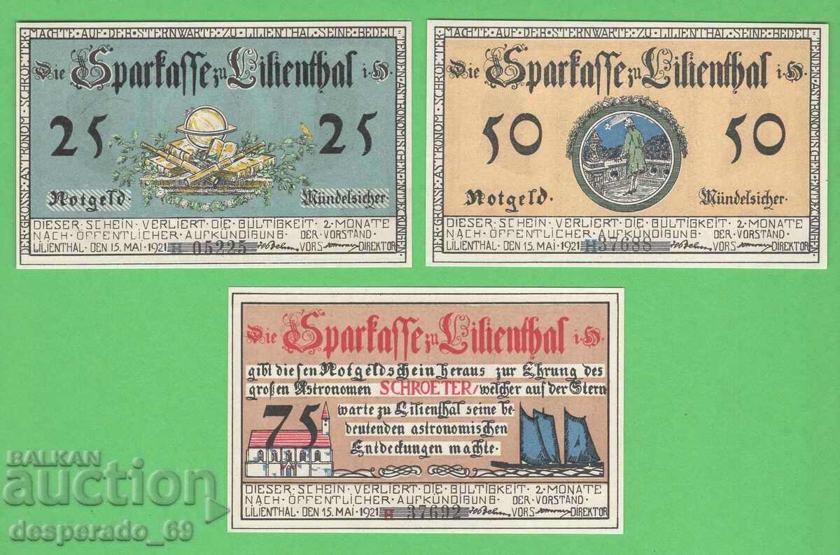 (¯`'•.¸NOTGELD (orașul Lilienthal) 1921 UNC -3 buc. bancnote '´¯)